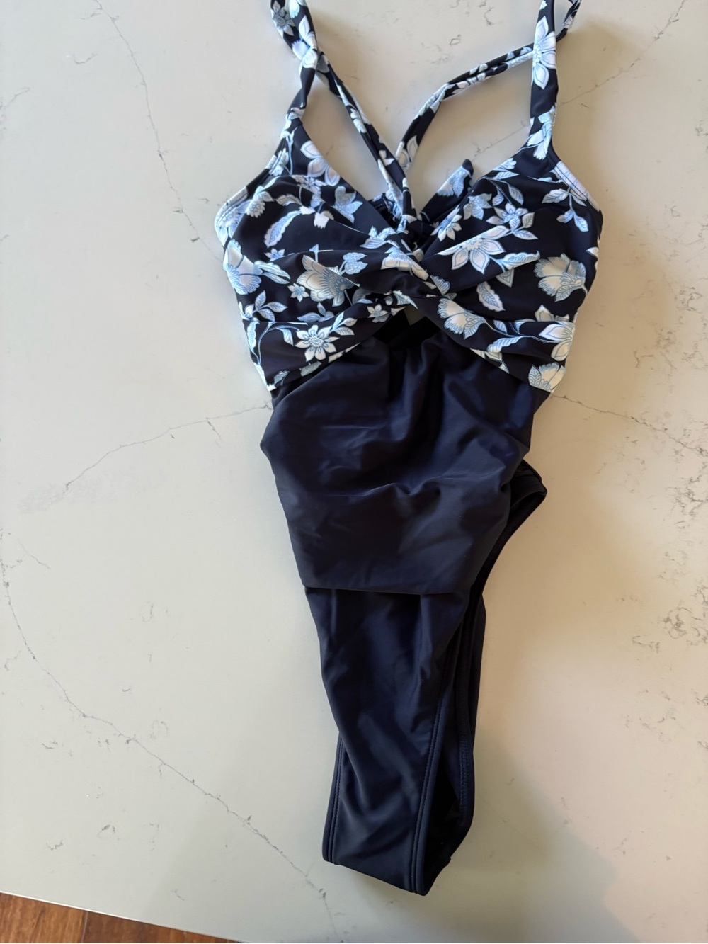 Cupshe Navy One-Piece Swimsuit with White Floral Accents